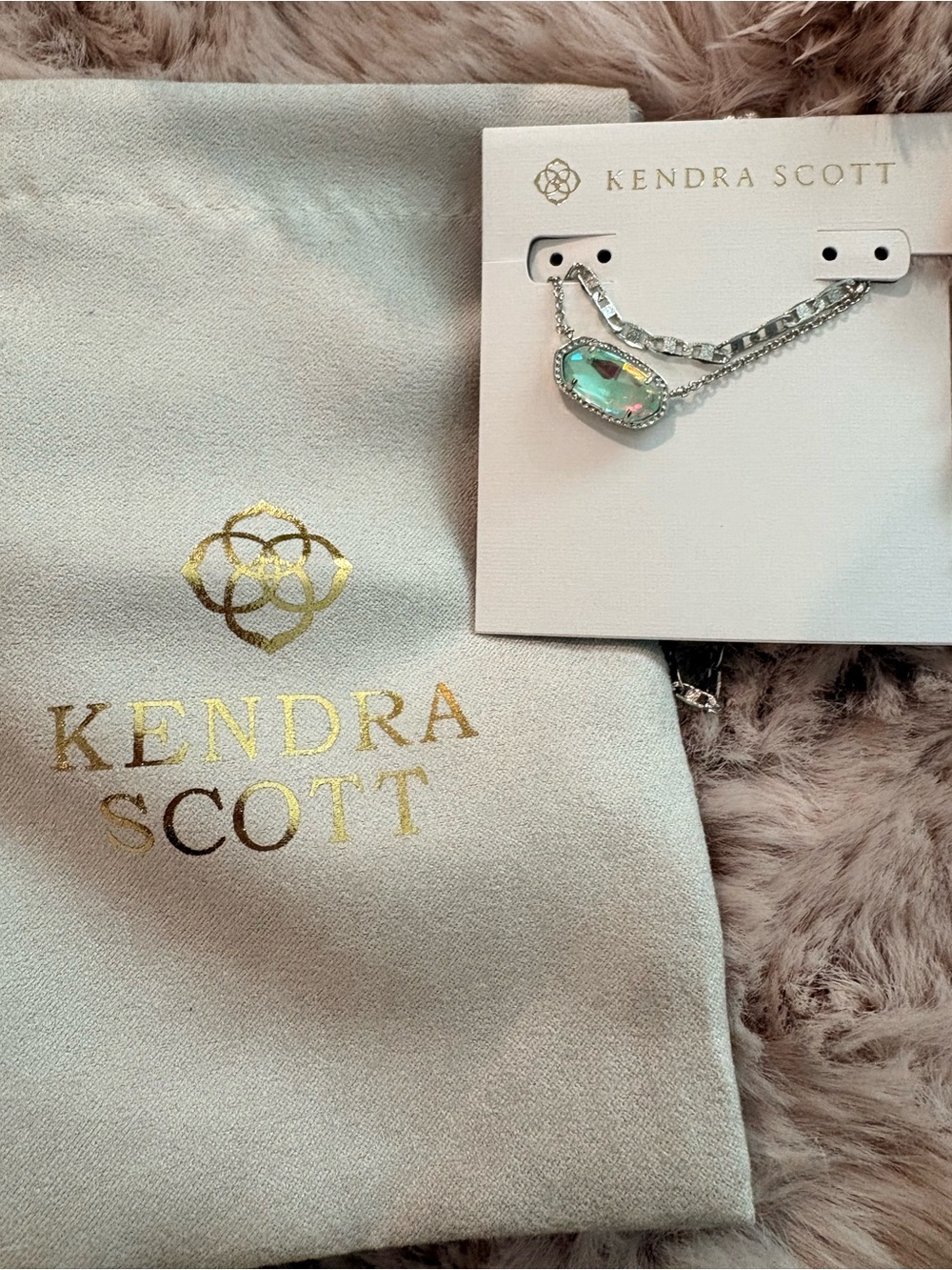 Kendra Scott Iridescent Aqua-Pink Stone Silver Necklace